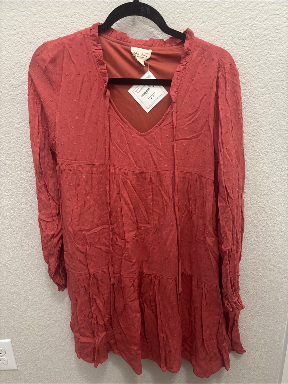 1.4.3. Story by Line Up Rust-Red Textured Long-Sleeve Tunic Dress
